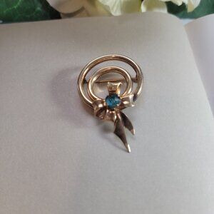 Antique Brooch 12k gold filled Bal Ron Brand Blue Paste Aquamarine a Beauty Some